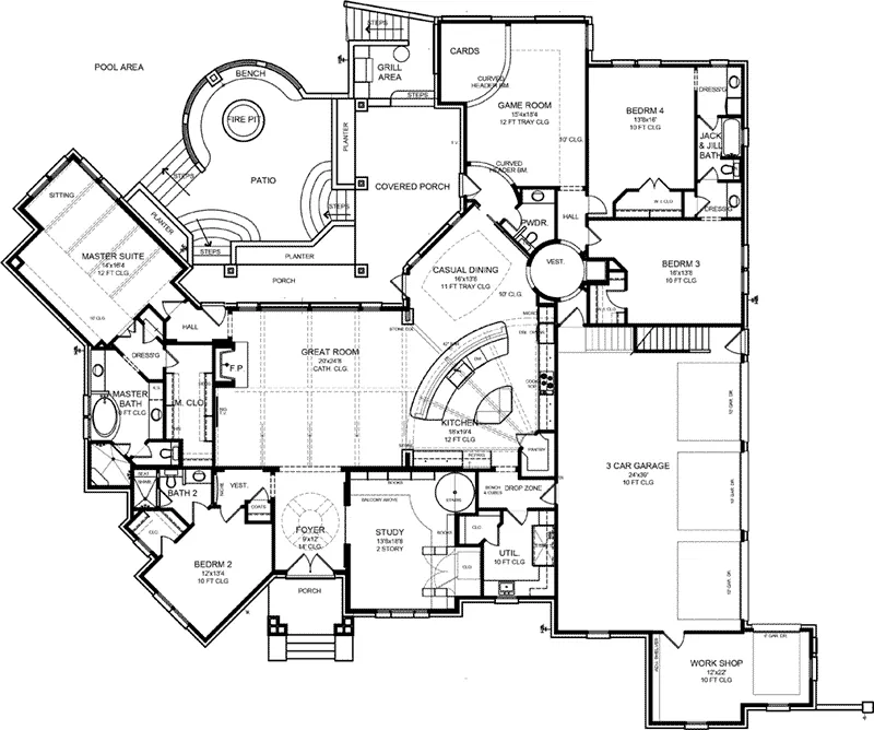 Ranch House Plan First Floor - 019S-0007 - Shop House Plans and More