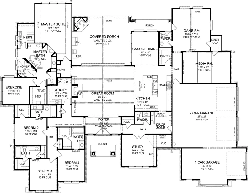 Ranch House Plan First Floor - 019S-0008 - Shop House Plans and More
