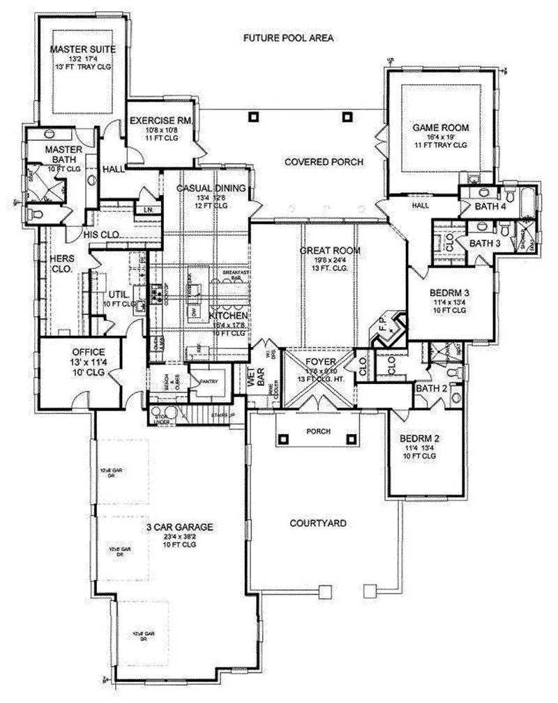 Contemporary House Plan First Floor - Colin Court II Ranch Home 019S-0016 | House Plans and More