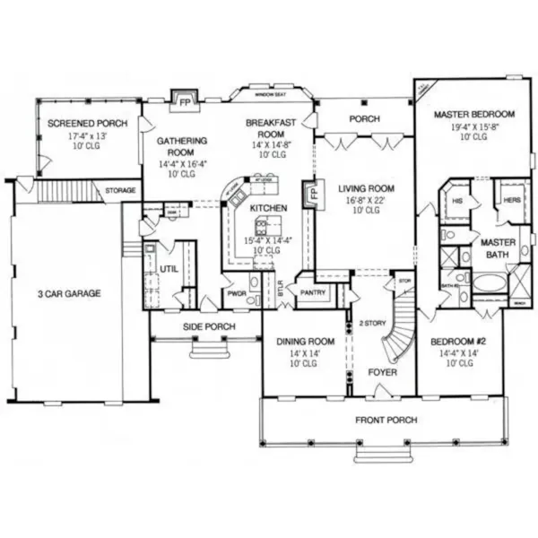 Luxury House Plan First Floor - Ellenview Southern Home 019S-0023 | House Plans and More