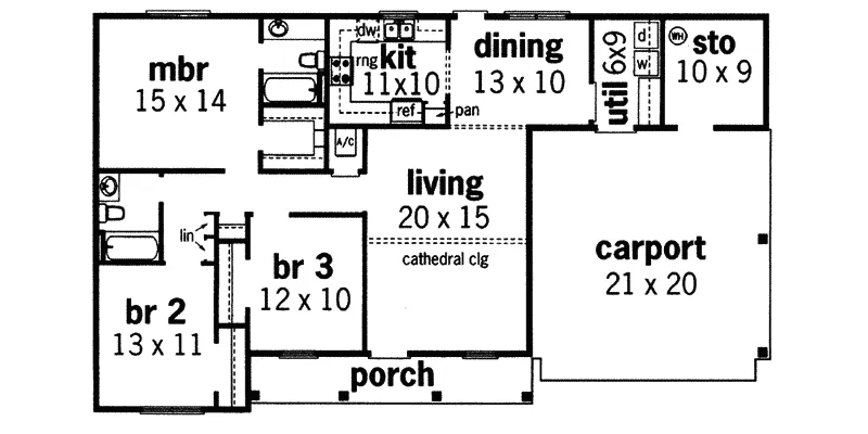 Ranch House Plan First Floor - Regina Falls Rustic Ranch Home 020D-0001 - Shop House Plans and More