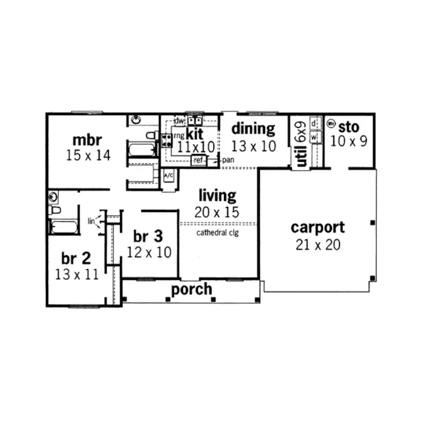 Traditional House Plan First Floor - Regina Falls Rustic Ranch Home 020D-0001 - Shop House Plans and More