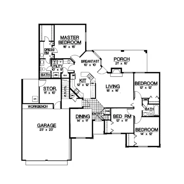 Traditional House Plan First Floor - Willow Creek Ranch Home 020D-0007 - Shop House Plans and More