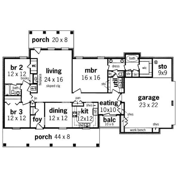 Southern House Plan First Floor - Waterloo Acadian Ranch Home 020D-0008 - Shop House Plans and More