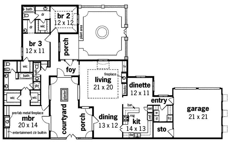 Ranch House Plan First Floor - Sun River Country French Home 020D-0011 - Shop House Plans and More