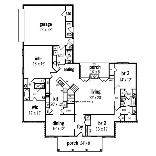 Southern House Plan First Floor - Dearborn Southern Country Home 020D-0012 - Search House Plans and More