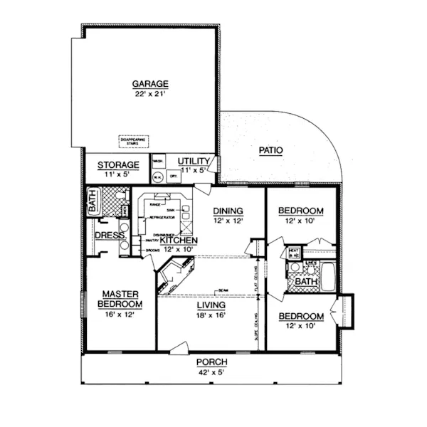 Lowcountry House Plan First Floor - Bowman Country Ranch Home 020D-0015 - Search House Plans and More