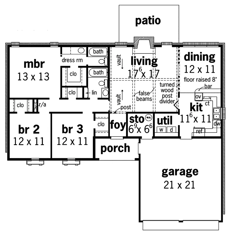 Ranch House Plan First Floor - Maxville Park One-Story Home 020D-0020 - Shop House Plans and More