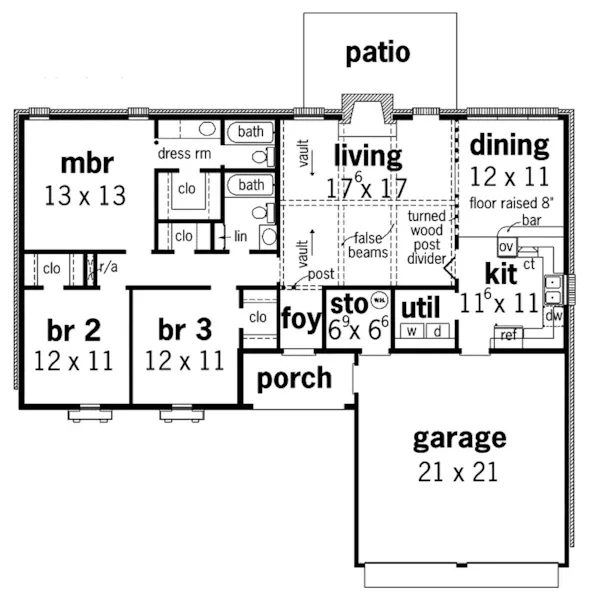 Ranch House Plan First Floor - Maxville Park One-Story Home 020D-0020 - Shop House Plans and More