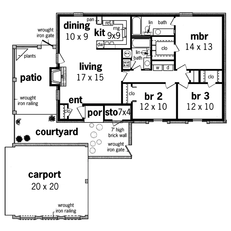 Bungalow House Plan First Floor - Corning Traditional Home 020D-0029 - Search House Plans and More