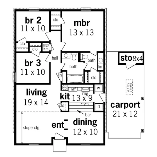 Ranch House Plan First Floor - Bergman Ranch Home 020D-0030 - Search House Plans and More