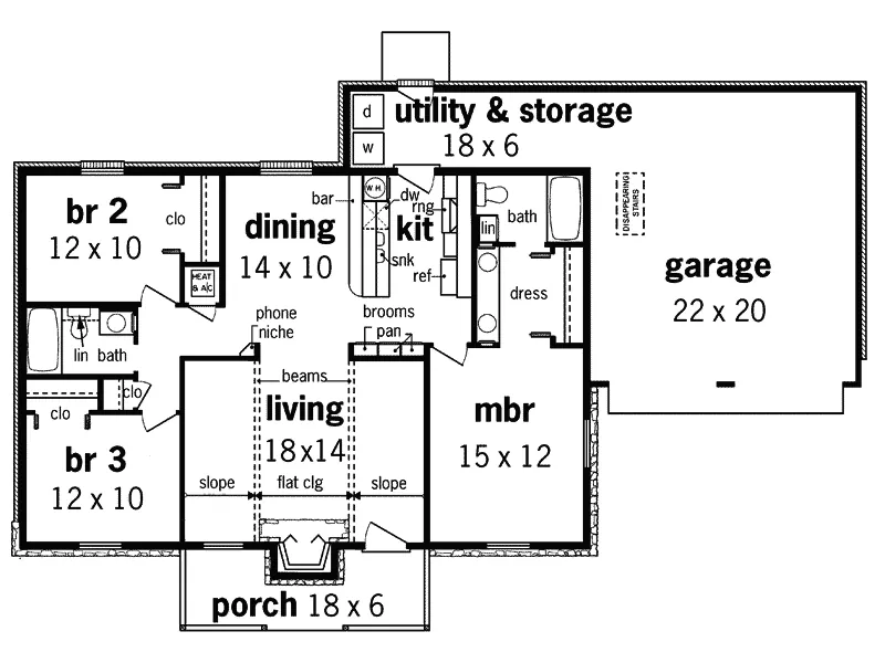 Ranch House Plan First Floor - Marble Hill Rustic Home 020D-0031 - Shop House Plans and More