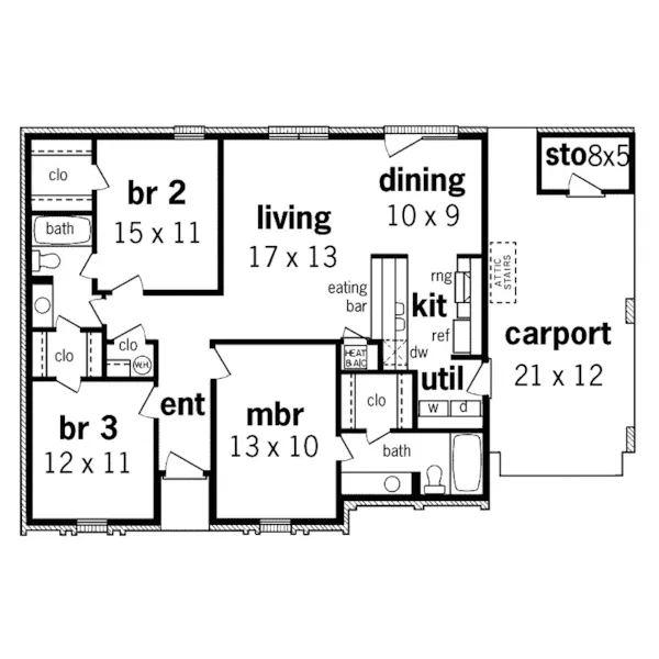 Traditional House Plan First Floor - Mayfield Hill Ranch Home 020D-0032 - Shop House Plans and More