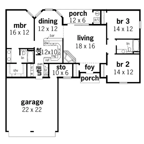 Traditional House Plan First Floor - Kennett Ranch Home 020D-0037 - Search House Plans and More