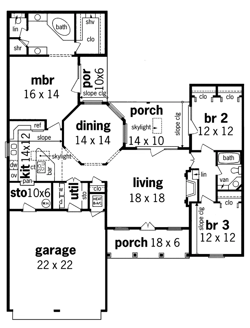 Ranch House Plan First Floor - Monette Ranch Home 020D-0041 - Shop House Plans and More