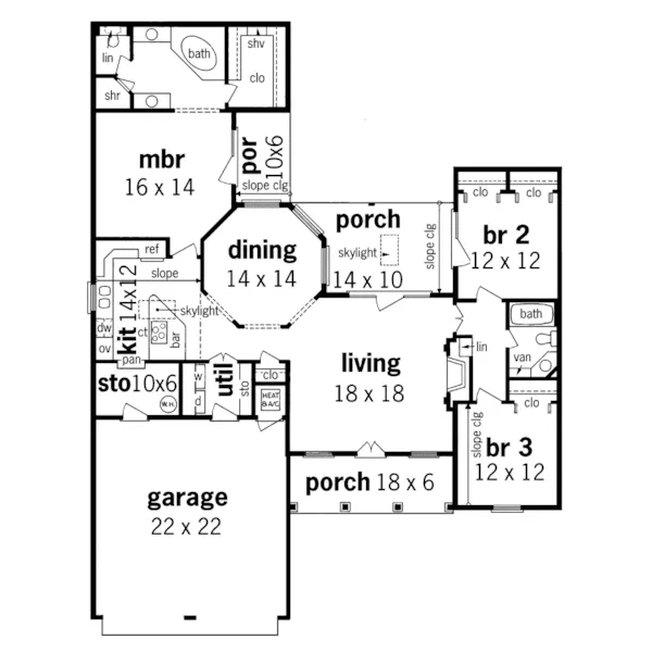 Southern House Plan First Floor - Monette Ranch Home 020D-0041 - Shop House Plans and More