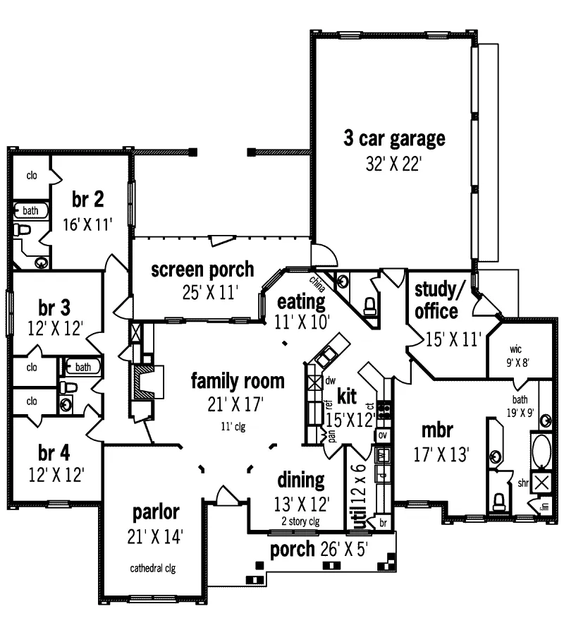 Southern House Plan First Floor - Walnut Ridge Country Ranch Home 020D-0043 - Shop House Plans and More