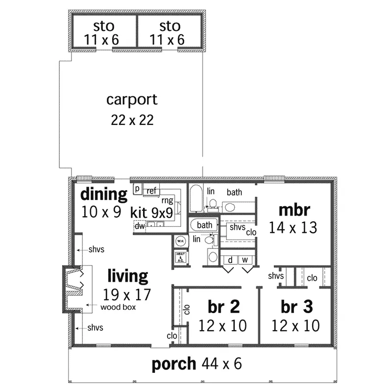 Ranch House Plan First Floor - Brockwell Rustic Country Home 020D-0046 - Search House Plans and More