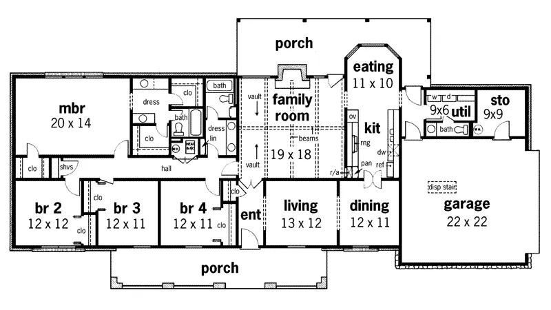 Ranch House Plan First Floor - Calico Rock Ranch Home 020D-0047 - Search House Plans and More