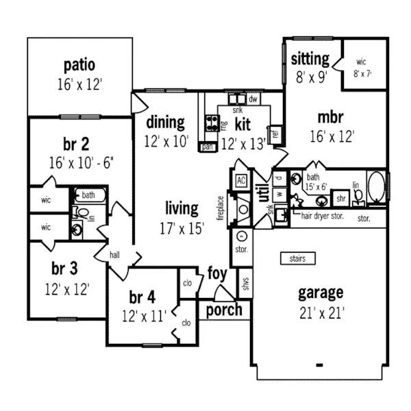 Sunbelt House Plan First Floor - Valley Spring Stucco Ranch Home 020D-0051 - Shop House Plans and More