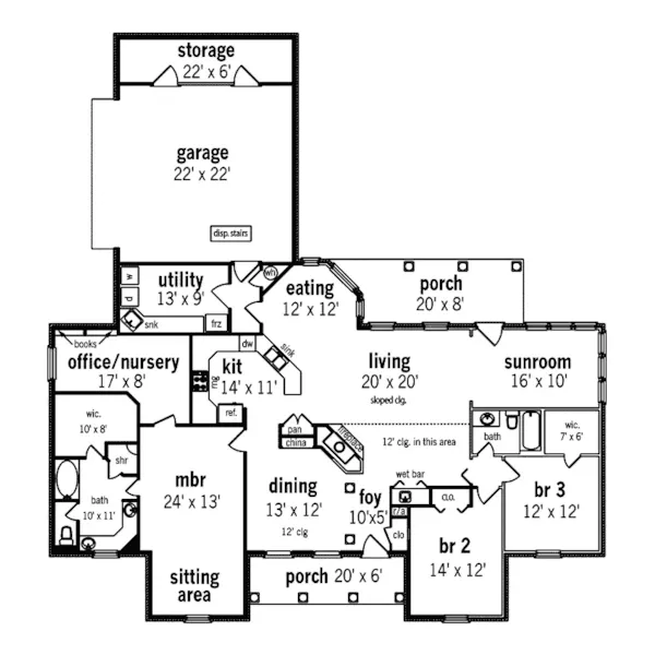 Country House Plan First Floor - Marshall Pond Stucco Ranch Home 020D-0052 - Shop House Plans and More