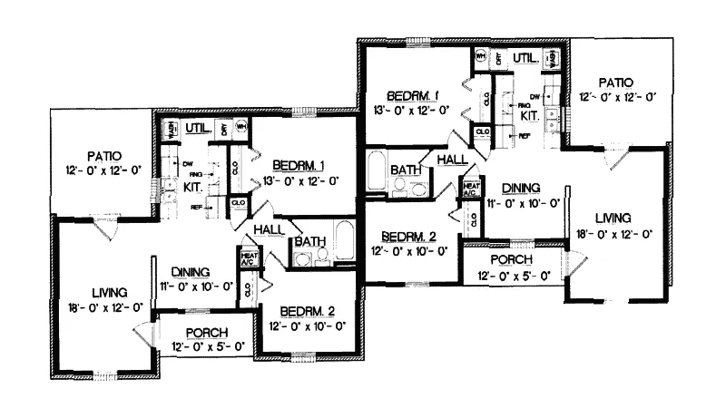 Country House Plan First Floor - Boxley Duplex Ranch 020D-0054 - Search House Plans and More
