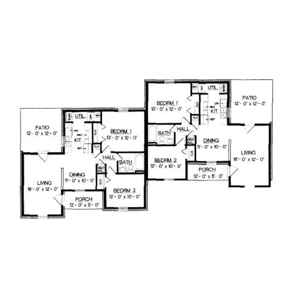 Country House Plan First Floor - Boxley Duplex Ranch 020D-0054 - Search House Plans and More