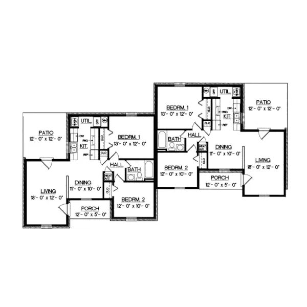 Ranch House Plan First Floor - Harriet Grove Ranch Duplex Home 020D-0055 - Search House Plans and More