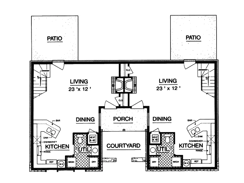 Rustic House Plan First Floor - Edgemont Rustic Style Duplex 020D-0060 - Search House Plans and More