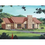 Tudor Ranch Home With Stone Chimney