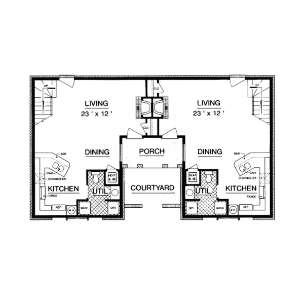 Tudor House Plan First Floor - Waldenburg Tudor Style Duplex 020D-0063 - Shop House Plans and More