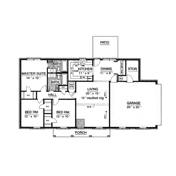 Traditional House Plan First Floor - Hickory Cliff Ranch Home 020D-0067 - Search House Plans and More