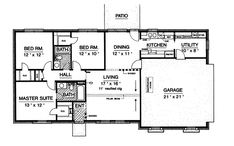 Country House Plan First Floor - Quitman Tudor-Style Ranch Home 020D-0068 - Shop House Plans and More