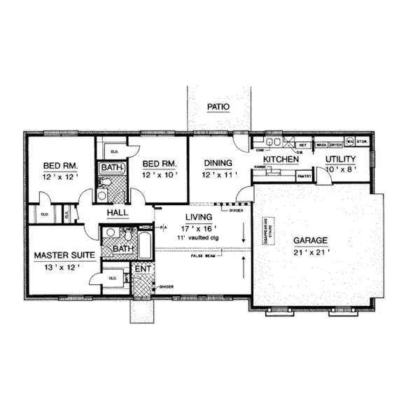 Traditional House Plan First Floor - Quitman Tudor-Style Ranch Home 020D-0068 - Shop House Plans and More