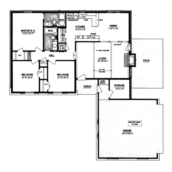 Rustic House Plan First Floor - Wilburn Rustic Ranch Home 020D-0072 - Shop House Plans and More