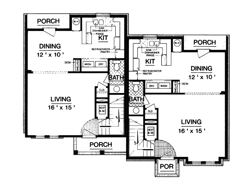 Multi-Family House Plan First Floor - Morgan Park Unique Duplex 020D-0073 - Shop House Plans and More