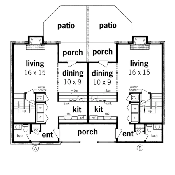 Multi-Family House Plan First Floor - Scottsville Country Duplex 020D-0074 - Shop House Plans and More