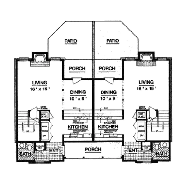 Country House Plan First Floor - Stilwell Country-Style Duplex 020D-0081 - Shop House Plans and More