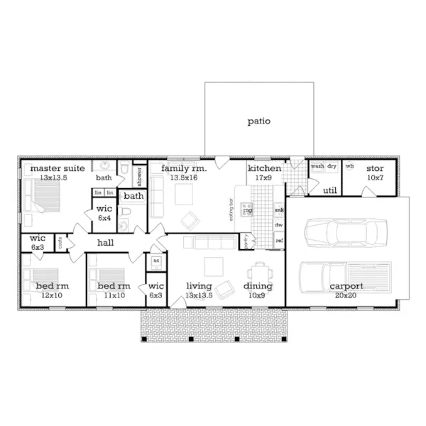 Ranch House Plan First Floor - Greenbrier Traditional Home 020D-0084 - Search House Plans and More