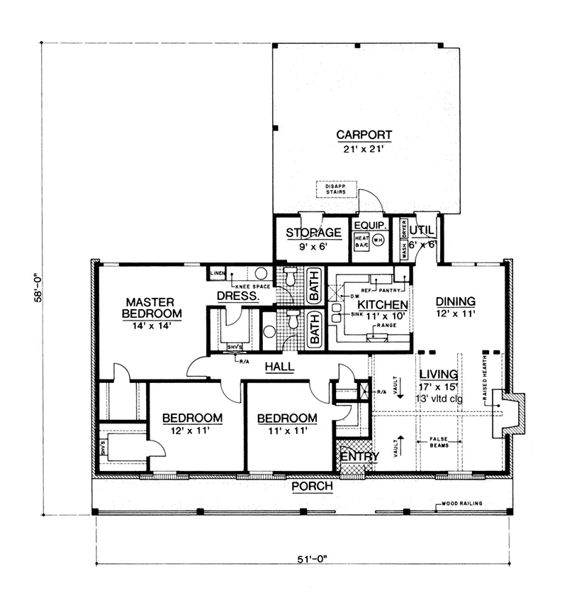 Traditional House Plan First Floor - Gregory Lane Country Ranch Home 020D-0085 - Search House Plans and More