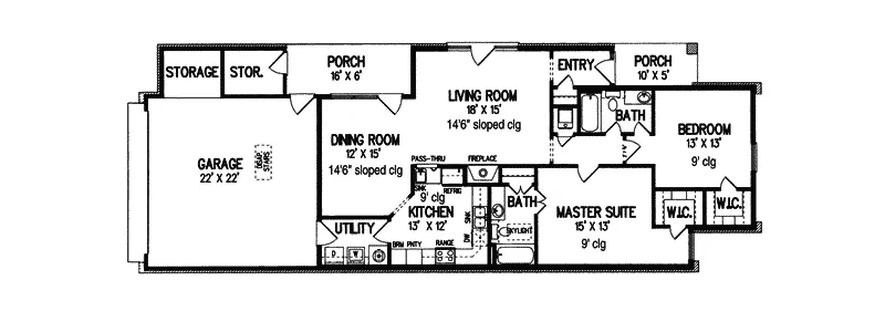 Ranch House Plan First Floor - Caldwell Creek Ranch Home 020D-0090 - Search House Plans and More