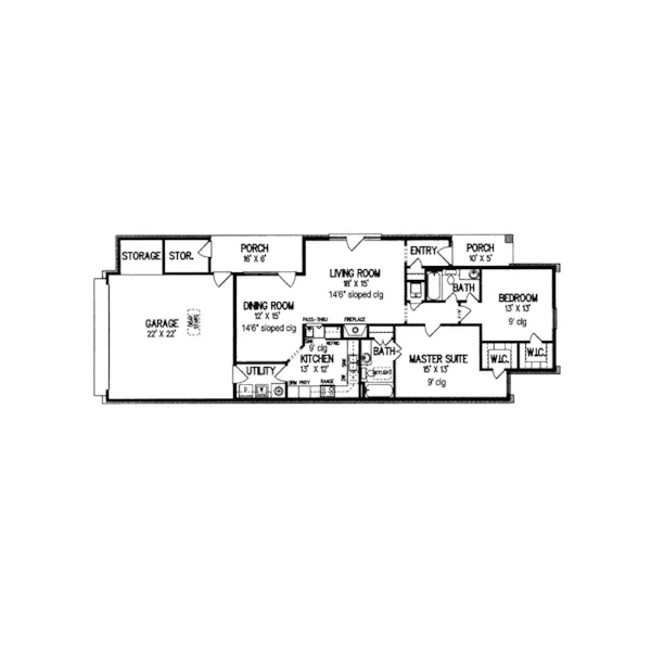 Traditional House Plan First Floor - Caldwell Creek Ranch Home 020D-0090 - Search House Plans and More