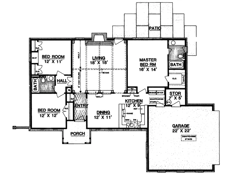Country House Plan First Floor - Cabot Hill Southern Ranch Home 020D-0097 - Search House Plans and More