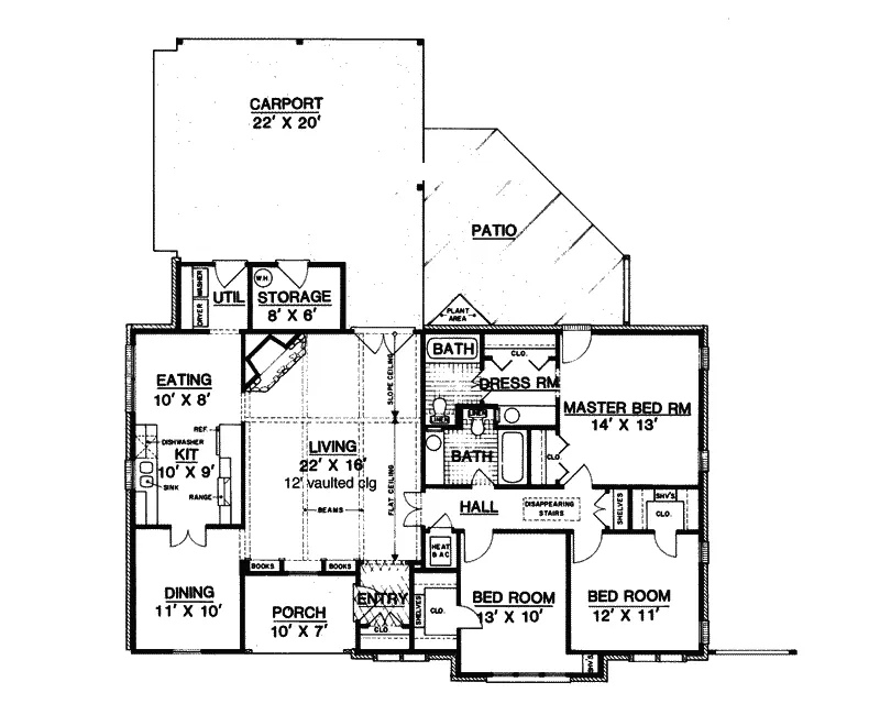 Ranch House Plan First Floor - Conway Rustic Tudor Ranch Home 020D-0100 - Search House Plans and More