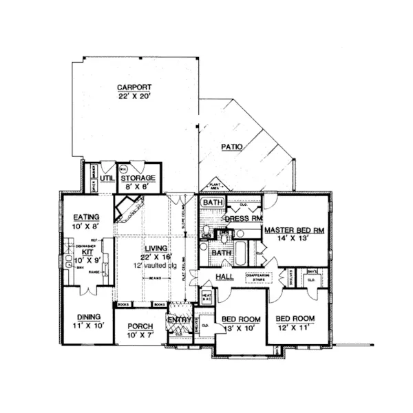 Ranch House Plan First Floor - Conway Rustic Tudor Ranch Home 020D-0100 - Search House Plans and More