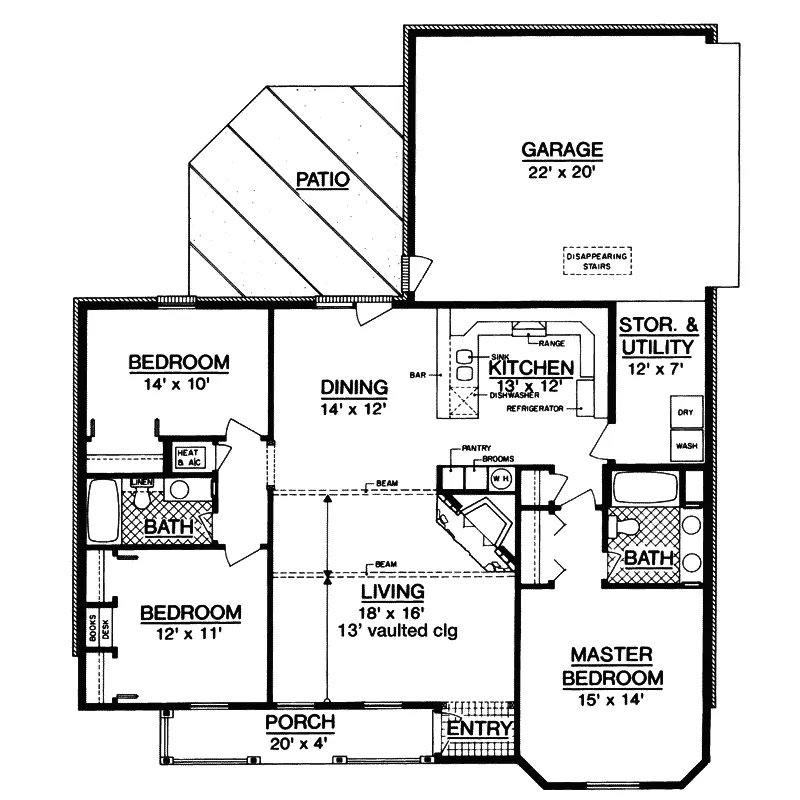 Country House Plan First Floor - Eagleton Country Ranch Home 020D-0104 - Search House Plans and More