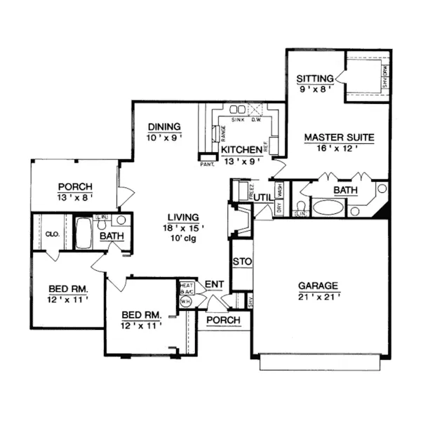 Ranch House Plan First Floor - Poplar Grove Contemporary Home 020D-0115 - Shop House Plans and More