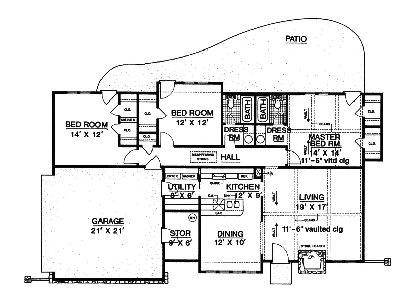 Ranch House Plan First Floor - Turner Ranch Home 020D-0117 - Shop House Plans and More