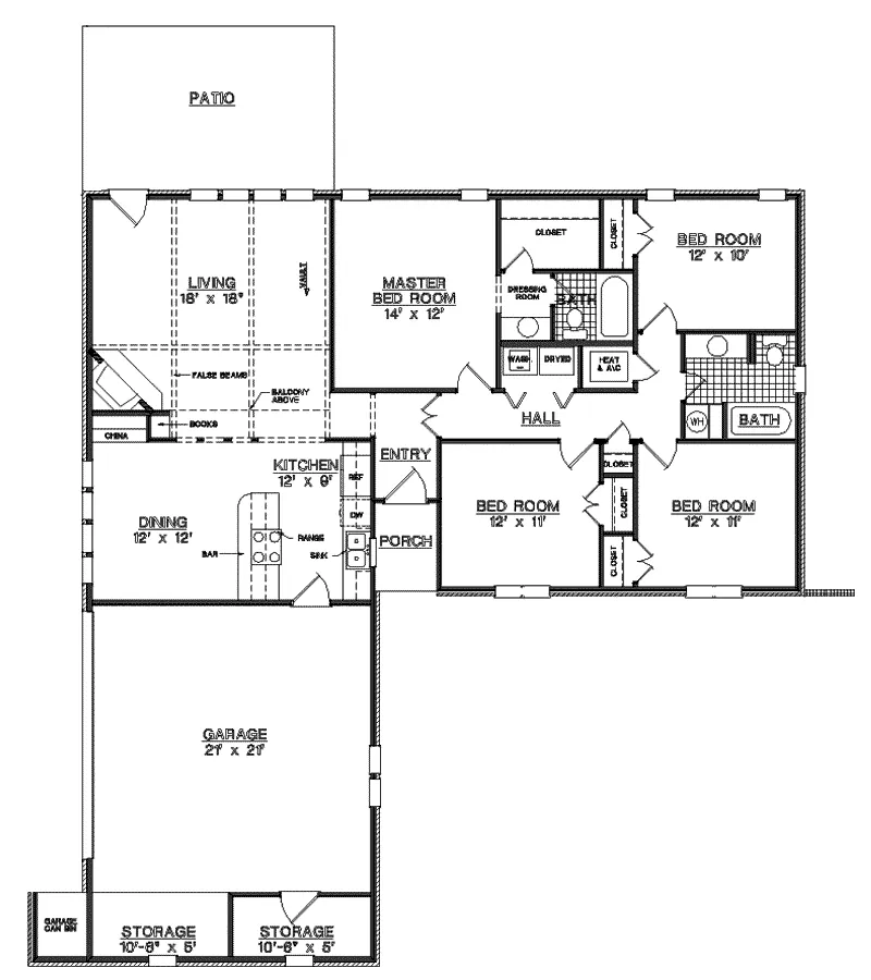 Ranch House Plan First Floor - Stuttgart Rustic Ranch Home 020D-0118 - Shop House Plans and More