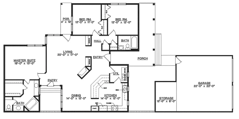 Ranch House Plan First Floor - Gravelly Southern Ranch Home 020D-0126 - Search House Plans and More